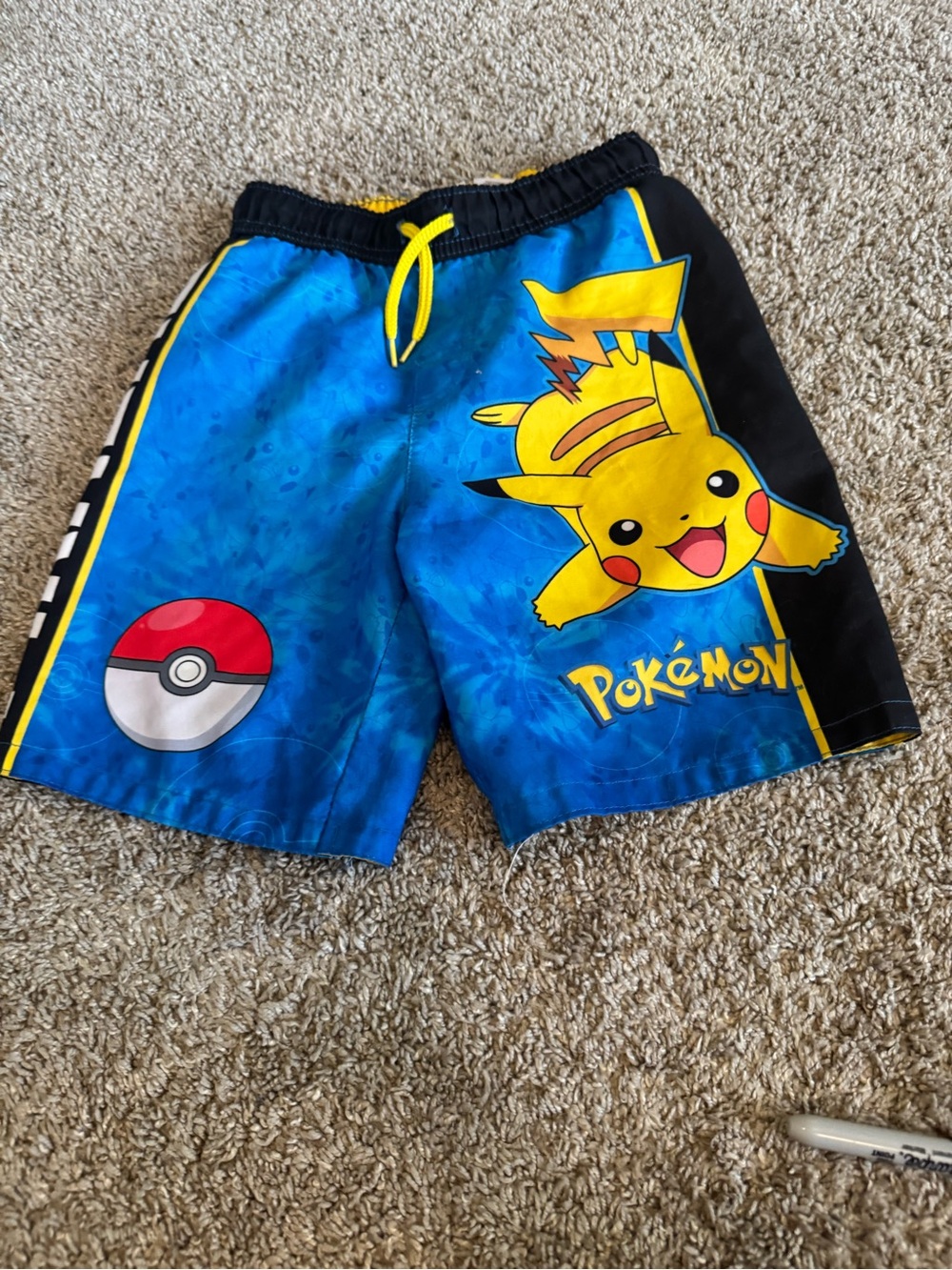 Pokemon Blue Pikachu Swim Shorts with Yellow Drawstring